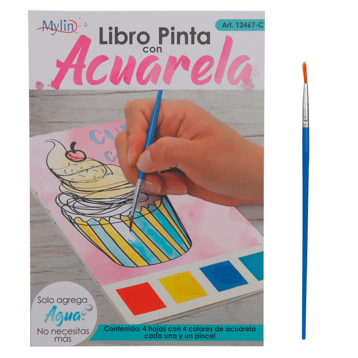 Art.12467 Libro Pinta con Acuarela (contiene 1 pincel) 20x14cm 1pz