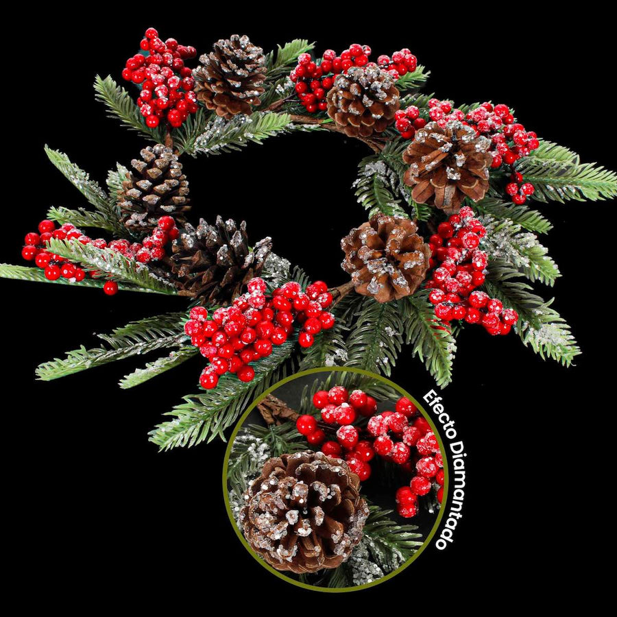 Art.1533 Corona Nevada Pino Cerezas/Piñas 40cm 1pz