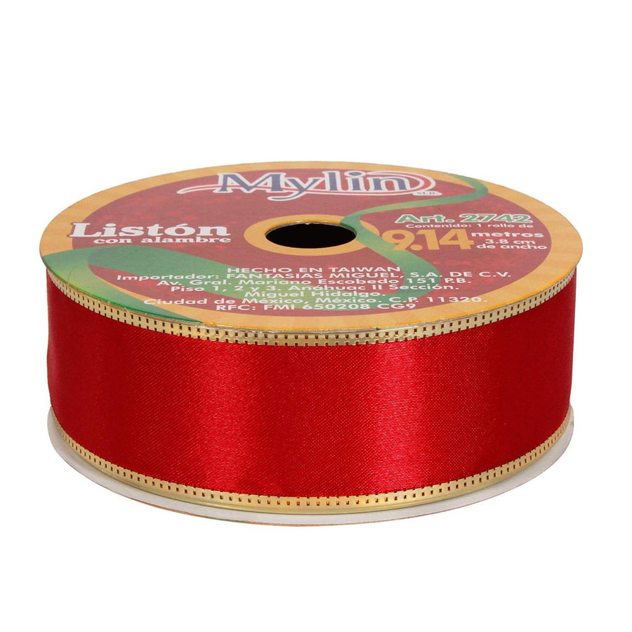 Art.2742 Listón Satín Orilla/Oro 3.8cm 9.14m  1pz
