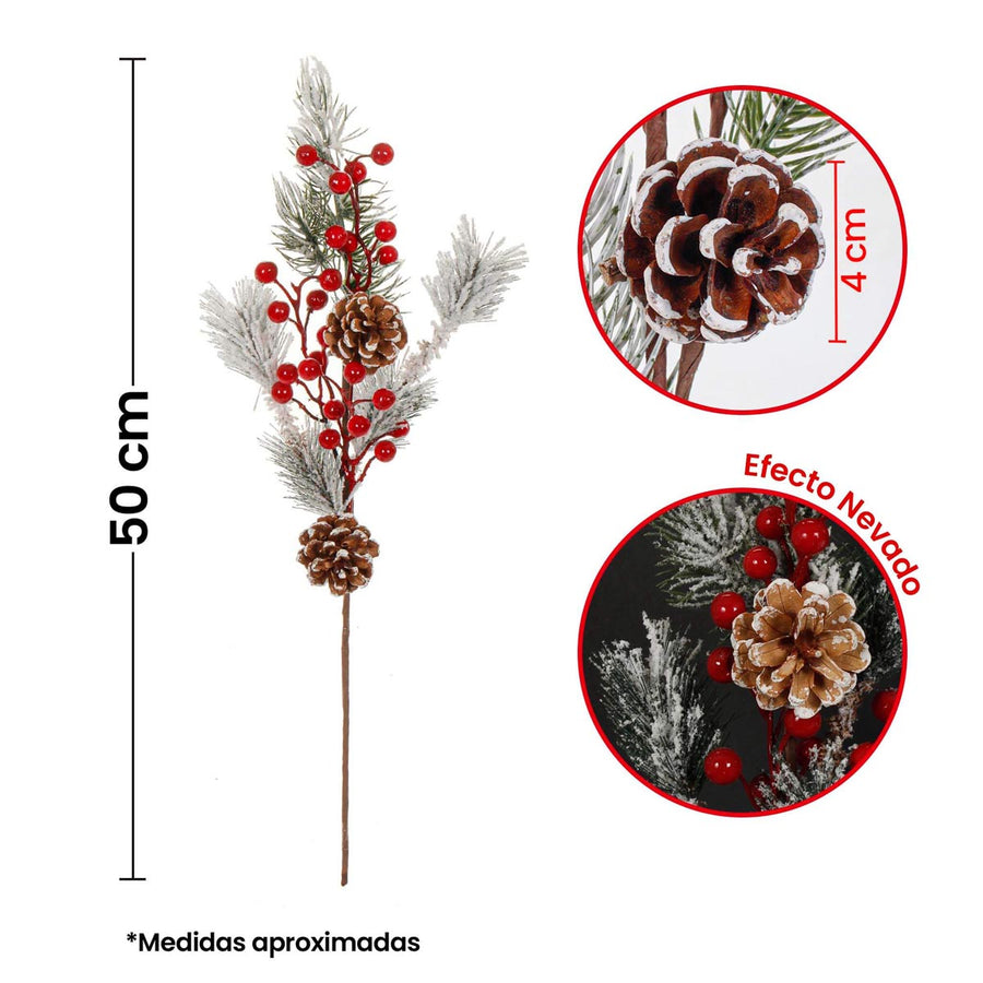 Art.5023 Vara Pino Nevado Con Piñas/Cerezas 50cn 1pz