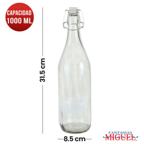 Art.9608 Botella Cristal Con Tapón Clip 1,000ml 31.5x8.5cm 1pz