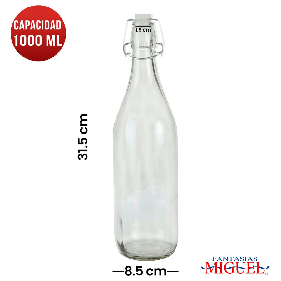 Art.9608 Botella Cristal Con Tapón Clip 1,000ml 31.5x8.5cm 1pz