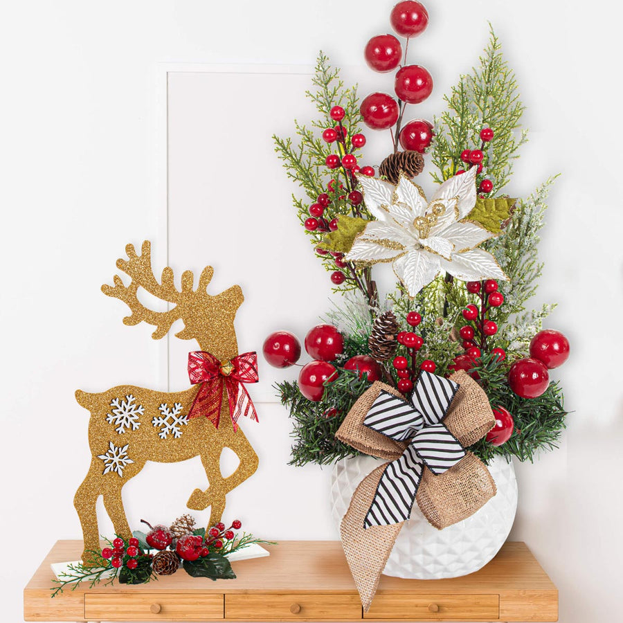 Art.9866 Flor De Nochebuena Grande Metalizada 35cm 1pz