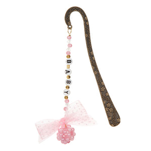 Separador De Libros Con Perla  Destellos, Cuenta Letra Y Listón De Organza