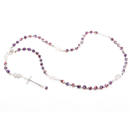 Rosario De Cristal Morado Con Cruz Curva