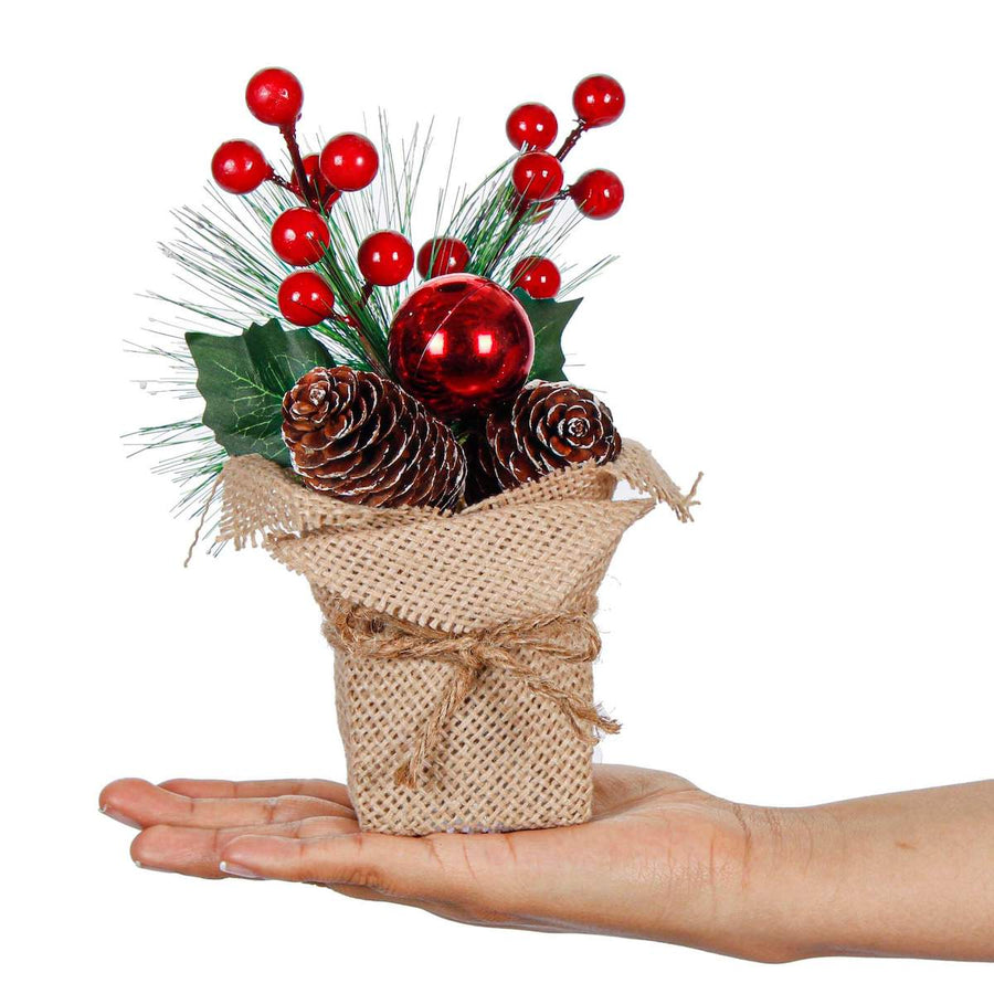 Art.1443 Arreglo Base Yute Pino Con Cerezas 16cm 1pz