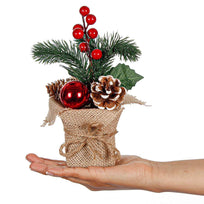 Art.1444 Arreglo Base Yute Pino Con Cerezas 20cm 1pz