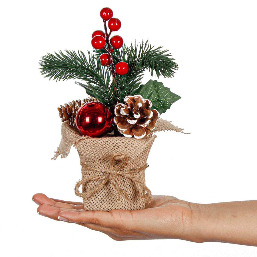 Art.1444 Arreglo Base Yute Pino Con Cerezas 20cm 1pz