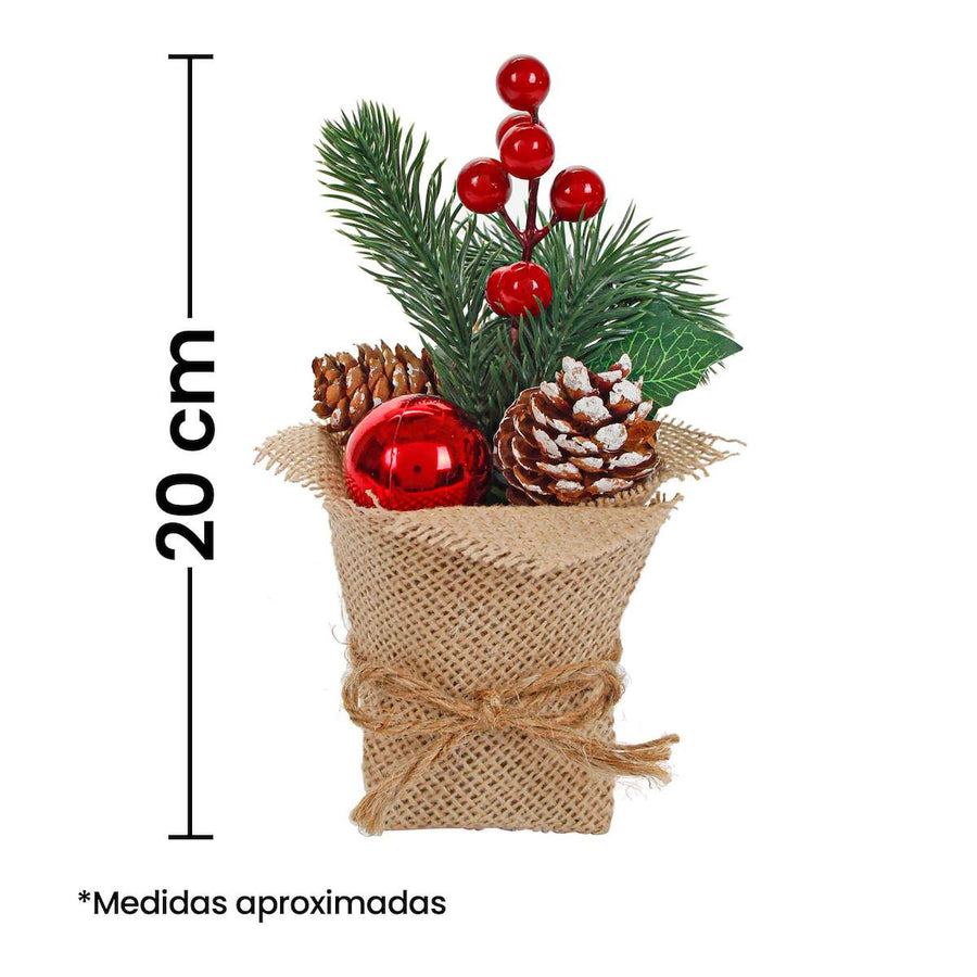 Art.1444 Arreglo Base Yute Pino Con Cerezas 20cm 1pz