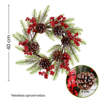 Art.1533 Corona Nevada Pino Cerezas/Piñas 40cm 1pz