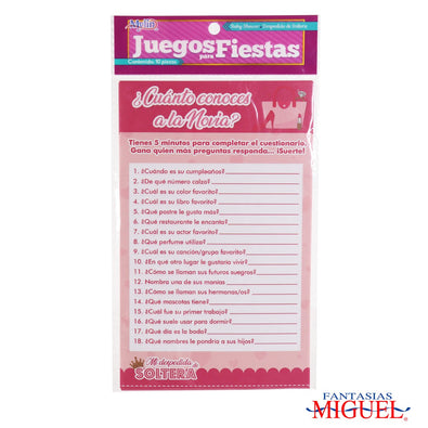 Fantasías Miguel Art.2137 Juego Despedida Cuanto Conoces A La Novia 21.5x13.4cm 10pz