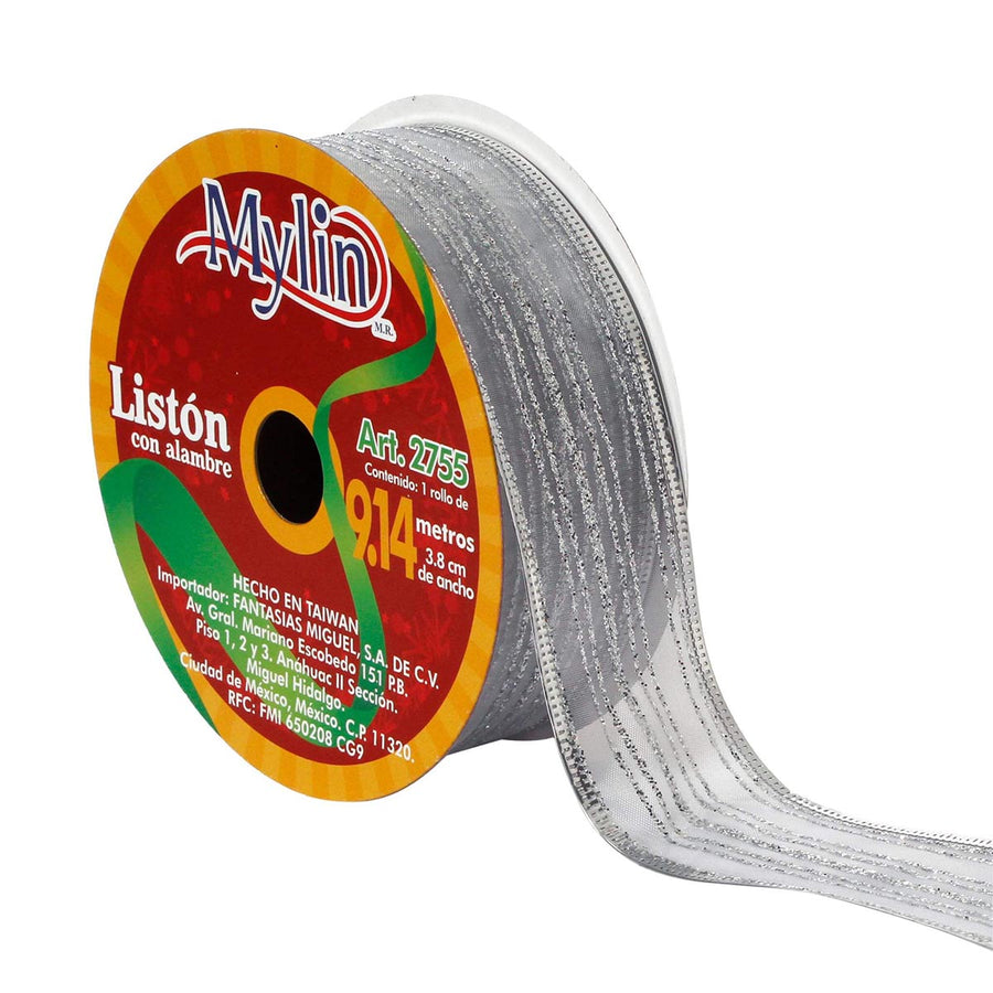 Art.2755 Listón Organza Rayas 3.8cm 9.14m  1pz