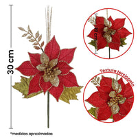 Art.9866 Flor De Nochebuena Grande Metalizada 35cm 1pz