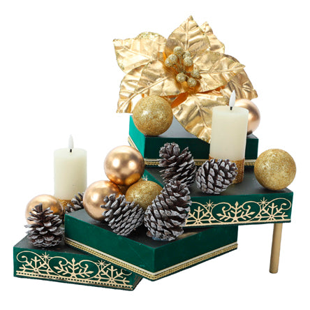Arreglo Navideño Nochebuenas Verde-Oro