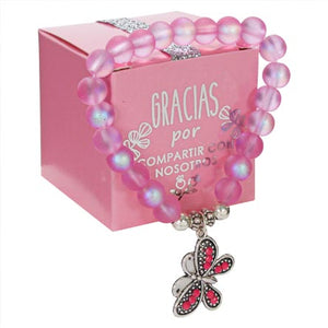 Pulsera Rosa Con Mariposa