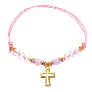 Pulsera Rosa Con Cruz Boda