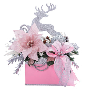 Caja Con Arreglo Y Reno Plata/Rosa