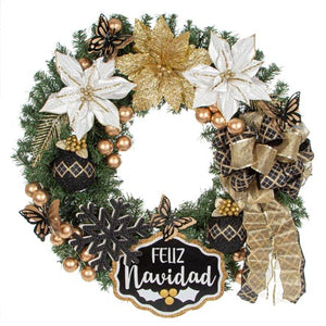 Corona Navideña Oro-Negro