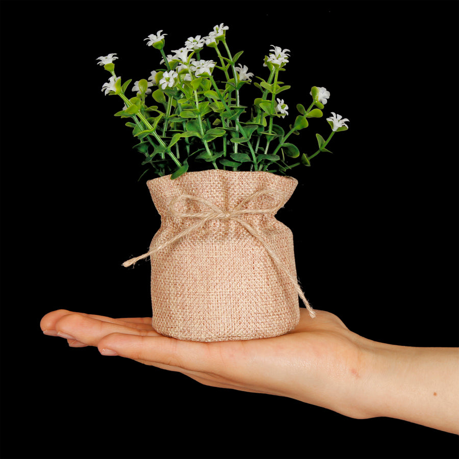 Art.10543 Planta Con Flor Base De Yute 16cm 1pz