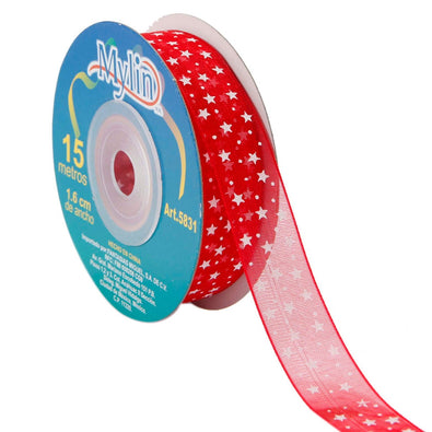 Fantasías Miguel Art.5831 Listón Organza Estrellas Con Puntos 16mm 15m