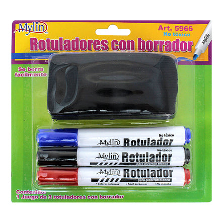 Art.5966 Juego 3 Plumones Y 1 Borrador