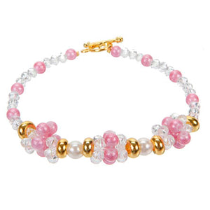 Pulsera De Perlas Rosas Y Rondeles Oro