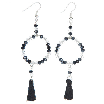 Aretes Largos De Cristales Con Borlas Negras