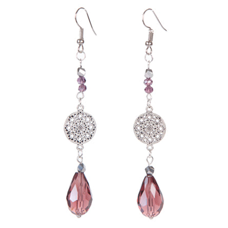 Aretes Morado/Plata Con Dije Mandala