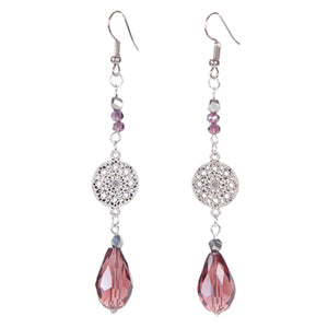 Aretes Morado/Plata Con Dije Mandala