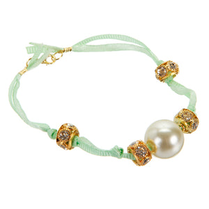 Pulsera De Listón Con Rondeles Oro