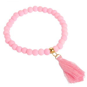 Pulsera Con Cuenta Caucho Y Borla Rosa