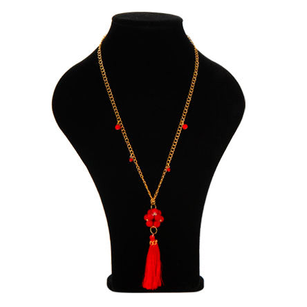 Collar De Cadena Con Cuentas Y Borla Rojo