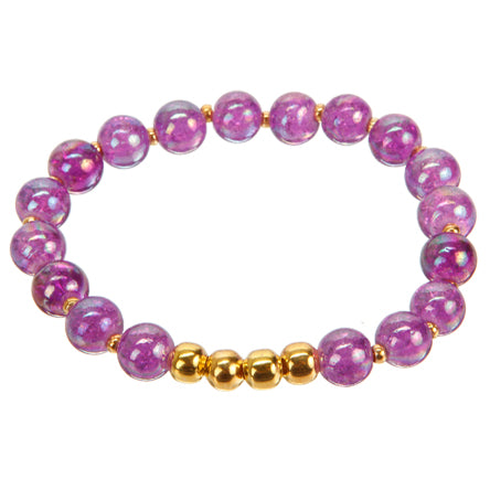 Pulsera Cristal Morado Con Cuenta Metálica