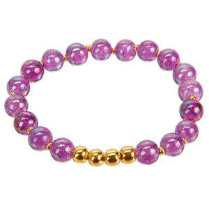 Pulsera Cristal Morado Con Cuenta Metálica