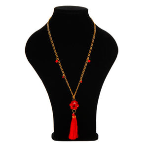 Collar De Cadena Con Cuentas Y Borla Rojo