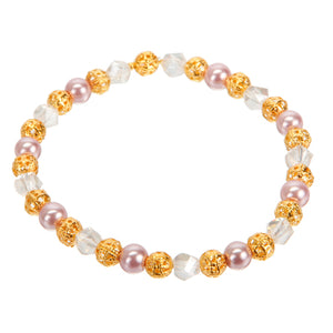 Pulsera Con Filigrana, Perla Y Cristal
