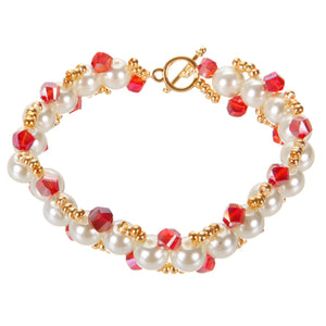 Pulsera Tejida Con Perlas Y Crimp Oro