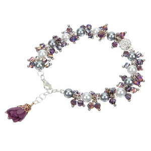 Pulsera De Perlas Y Cristales Con Rosa