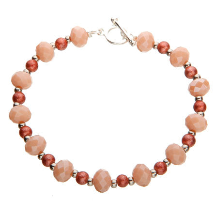 Pulsera Con Rondels Durazno Y Perlas Rosado