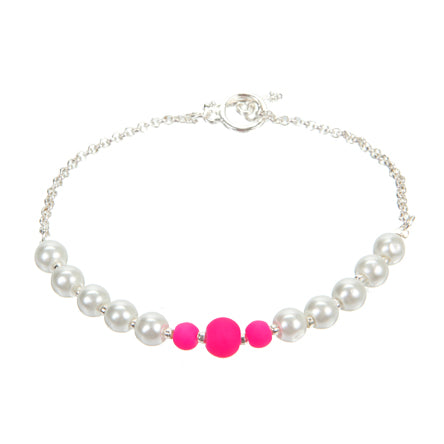 Pulsera De Perlas Y Cuentas Caucho Blanco/Rosa Neón