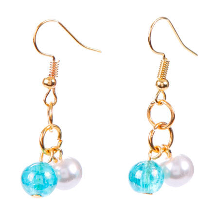 Aretes Oro Con Perlas Destello Blanco-Turquesa