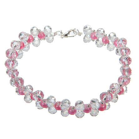 Pulsera Con Cristales Y Perlas Rosas