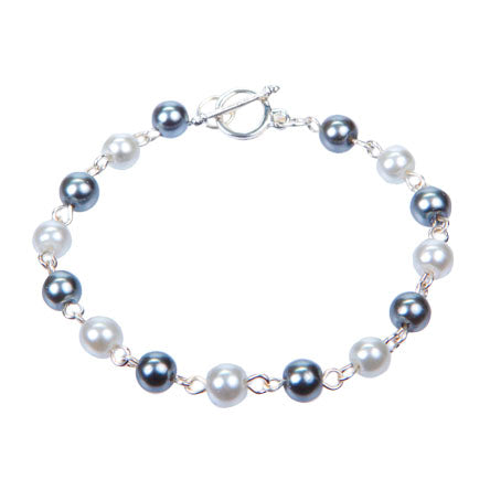Pulsera De Engarce Con Perlas Gris-Blanco