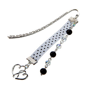 Separador Contorno Corazón Con Cuentas Negro-Cristal