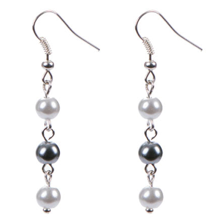 Aretes Colgate Con Perla Blanco-Gris
