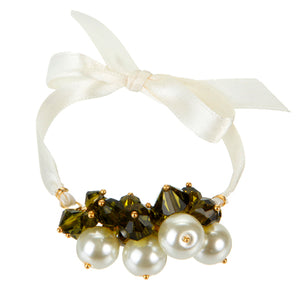 Pulsera Con Listón Marfil Y Perlas