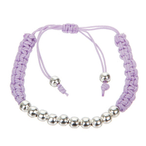 Pulsera Tejida Con Cuenta Metalica Plata