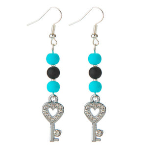 Aretes Azul-Negro Con Llave