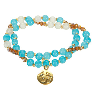 Pulsera Doble Con Cuenta Brillante Turquesa