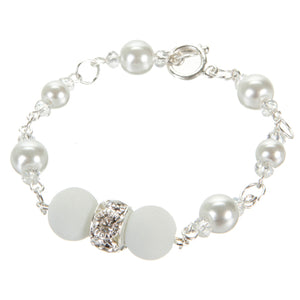 Pulsera Con Caucho Y Perla Blanca